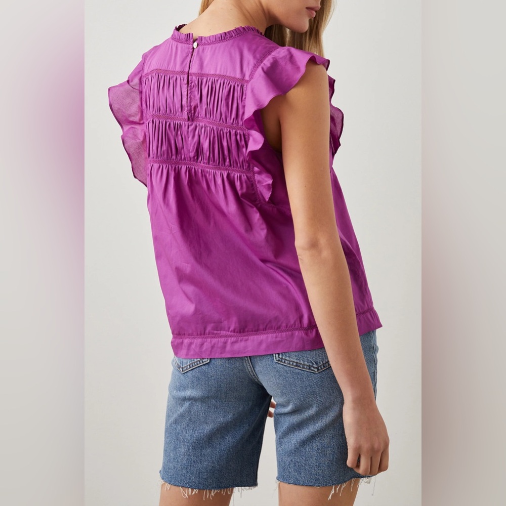 Rails Filomena Berry Purple Cotton Ruffle Sleeve Top Shirt Blouse - Picture 14 of 15